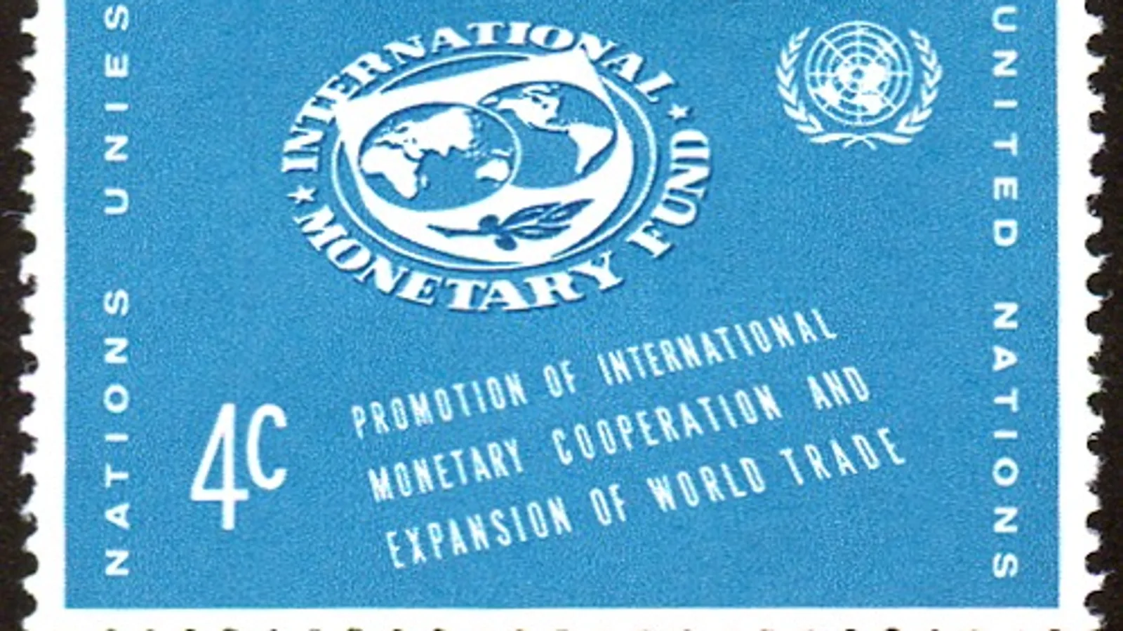 IMF logosu içeren mavi pulun detayı
