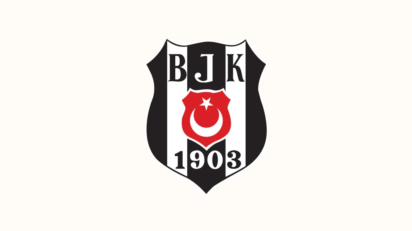 Siyah, beyaz ve kırmızı renkli Beşiktaş JK kulüp rozeti.