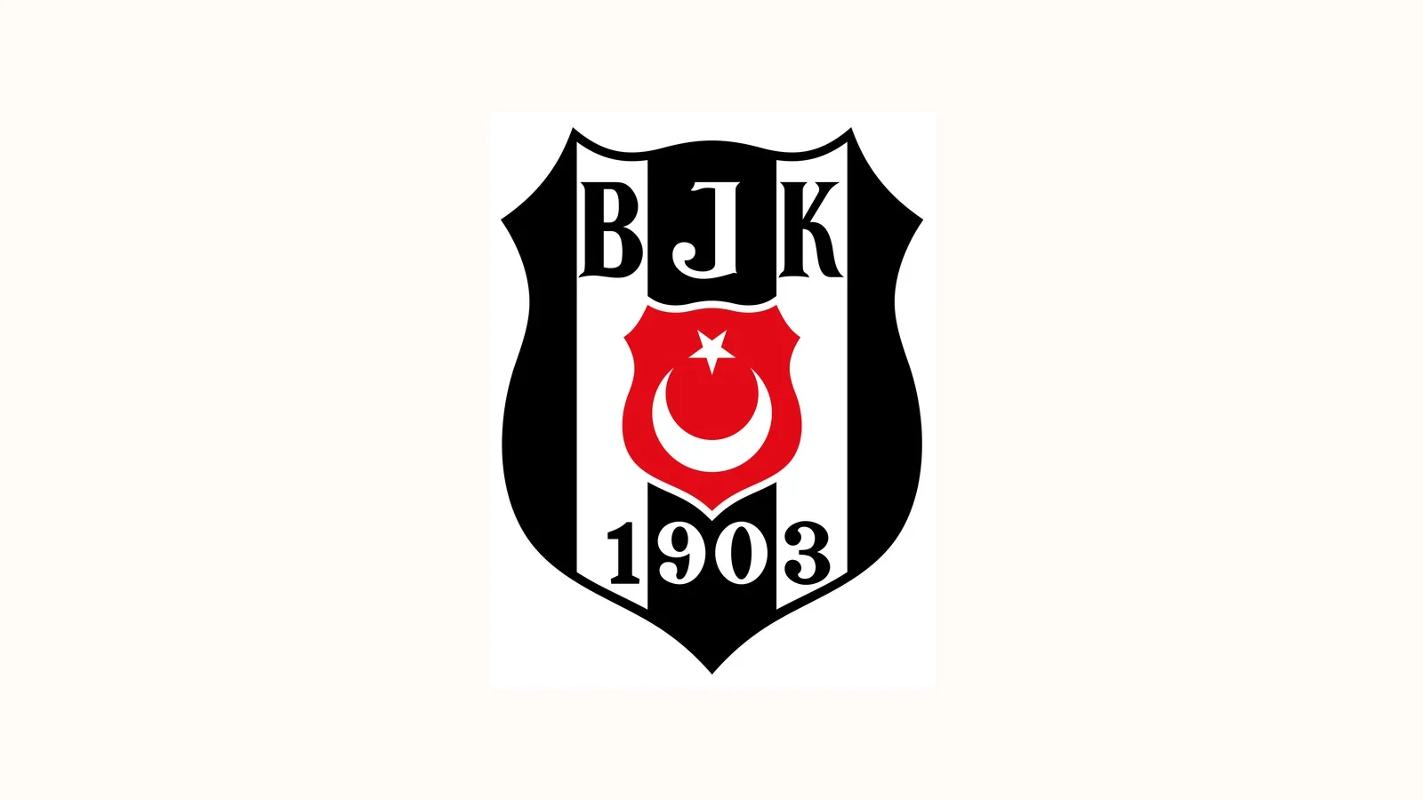 Beşiktaş JK resmi logosu, siyah-beyaz-kırmızı kalkanında BJK yazısı.