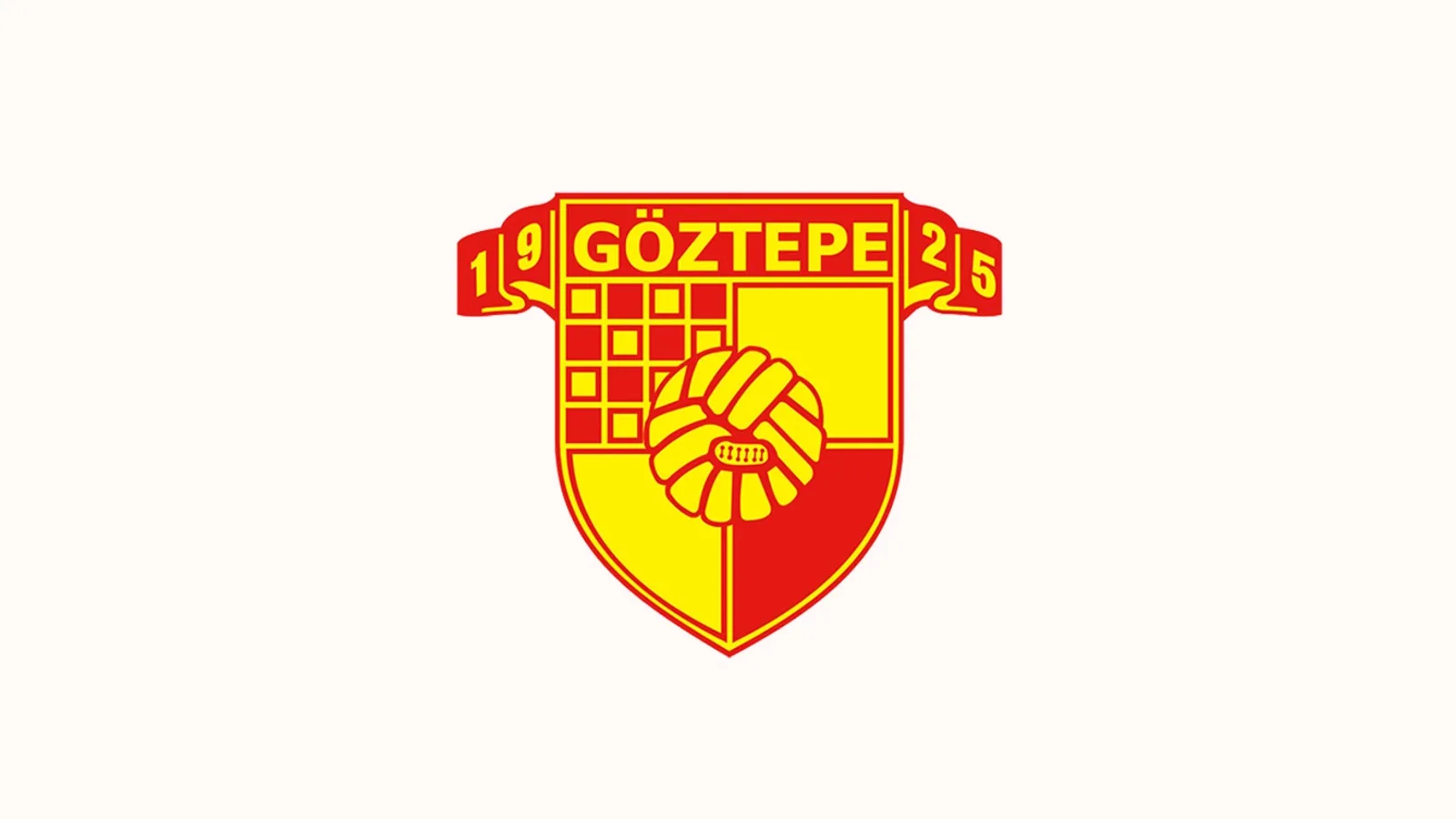 Göztepe futbol kulübünün logosu, kırmızı ve sarı renkli kalkan şeklinde amblem.