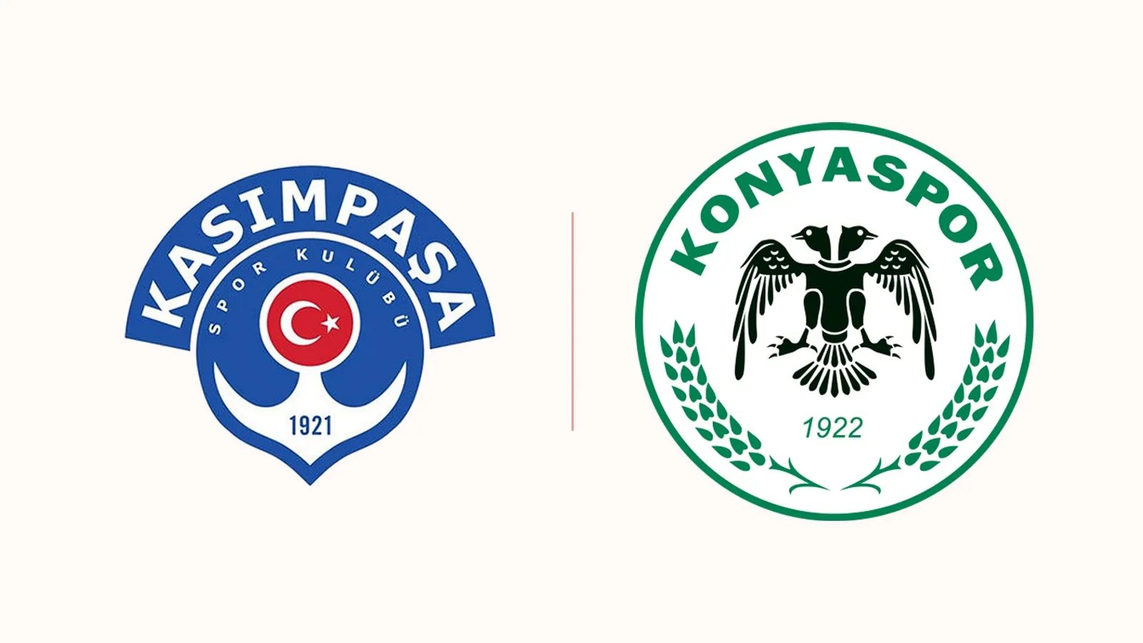 Kasımpaşa ve Konyaspor kulüp logoları, mavi ve yeşil renkler.