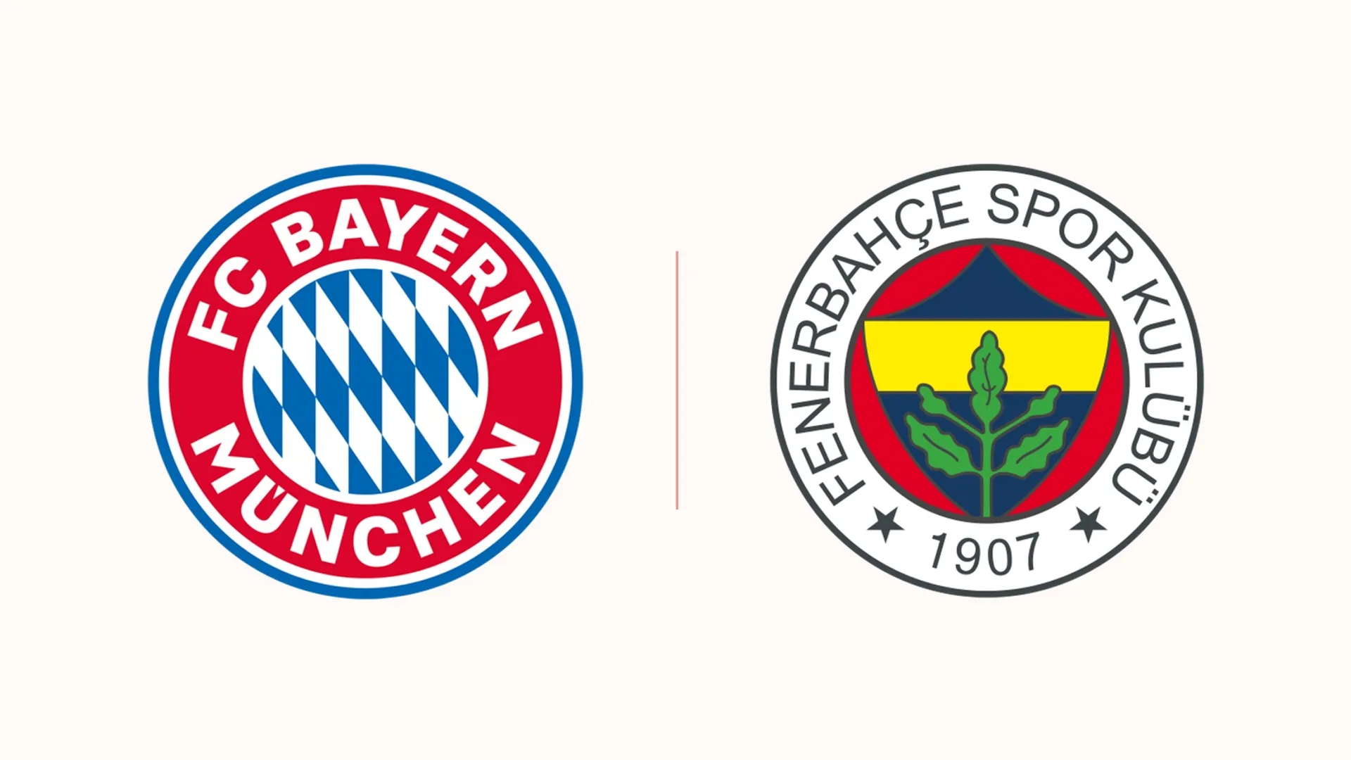 Beyaz zemin üzerinde yan yana FC Bayern München ve Fenerbahçe Spor Kulübü armaları