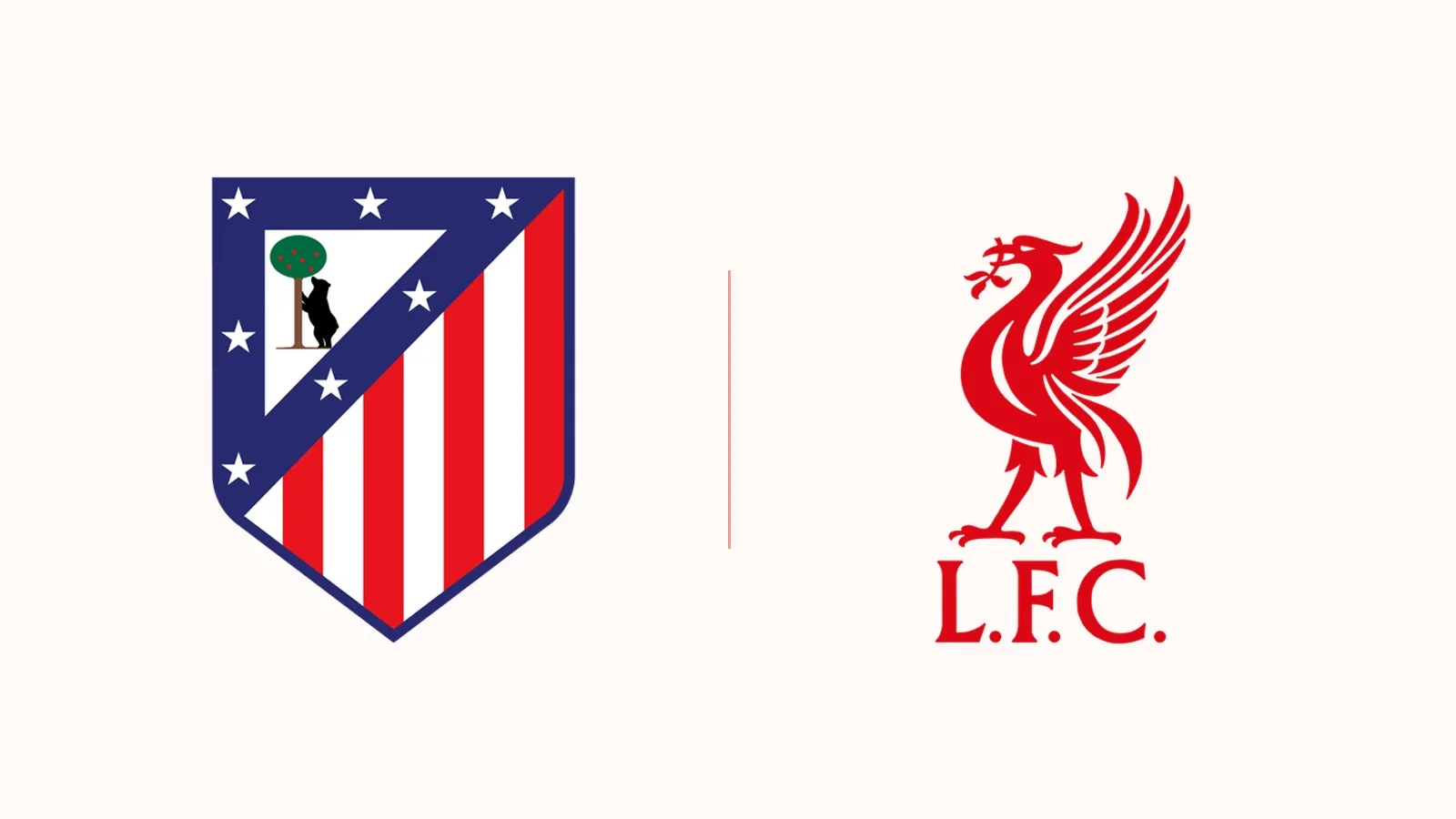Atletico Madrid ve Liverpool futbol kulüplerinin logoları yan yana.
