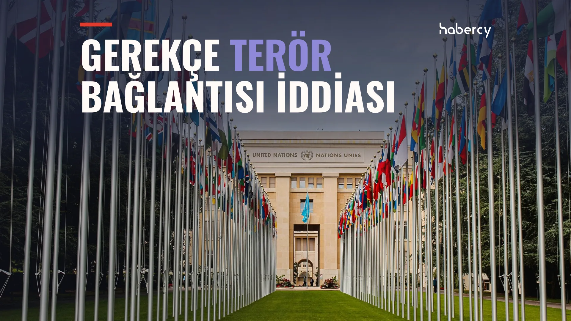 Cenevre'deki Birleşmiş Milletler binasına uzanan yolun iki yanında dizili ülke bayrakları