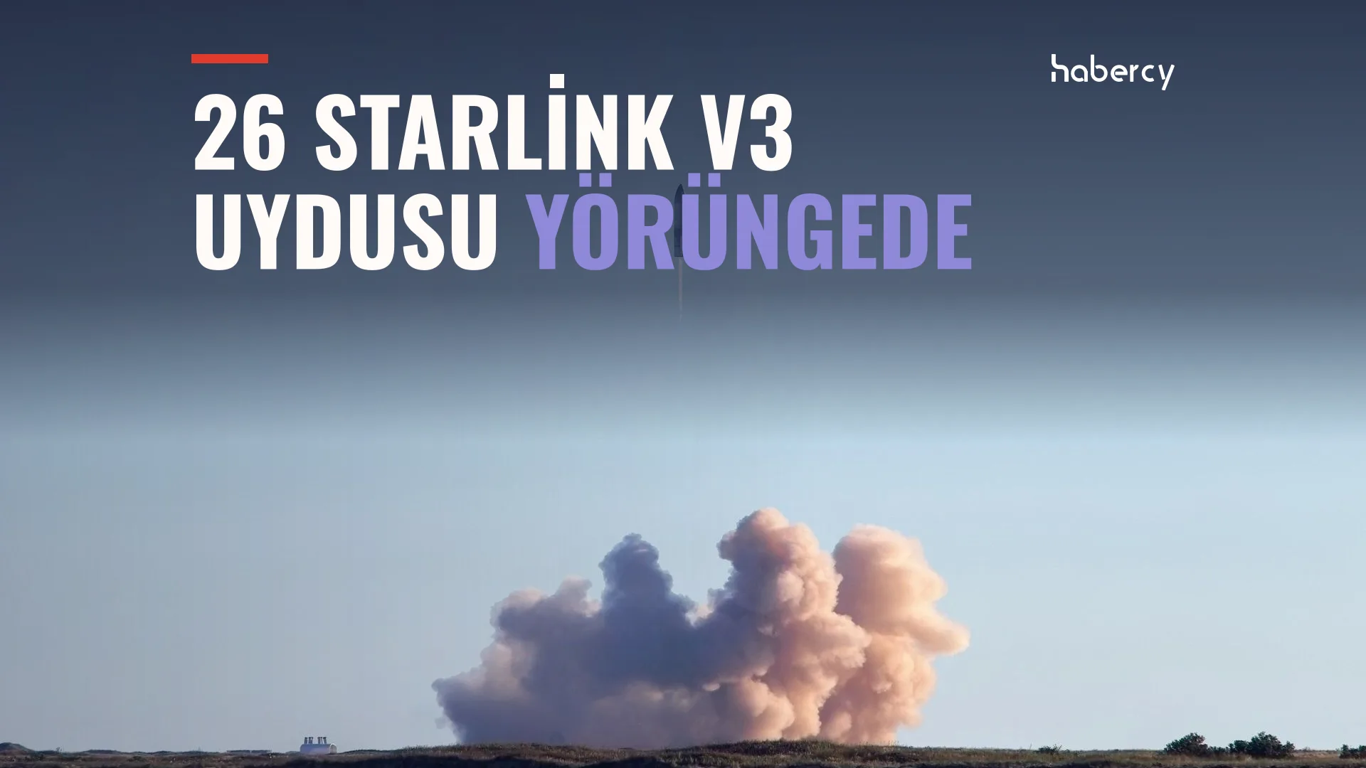 Kıyıdaki fırlatma alanından yükselen büyük turuncu duman bulutu, gökyüzünde ince bir roket izi