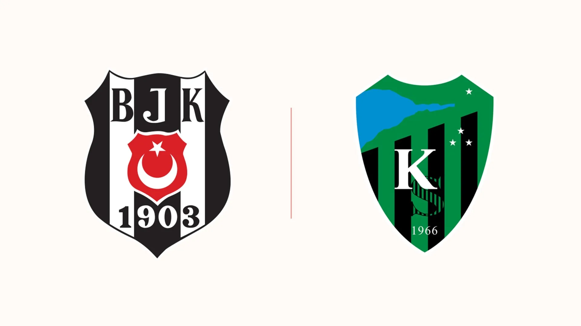 Beyaz zemin üzerinde yan yana siyah-beyaz BJK arması ve yeşil-siyah Kocaelispor arması