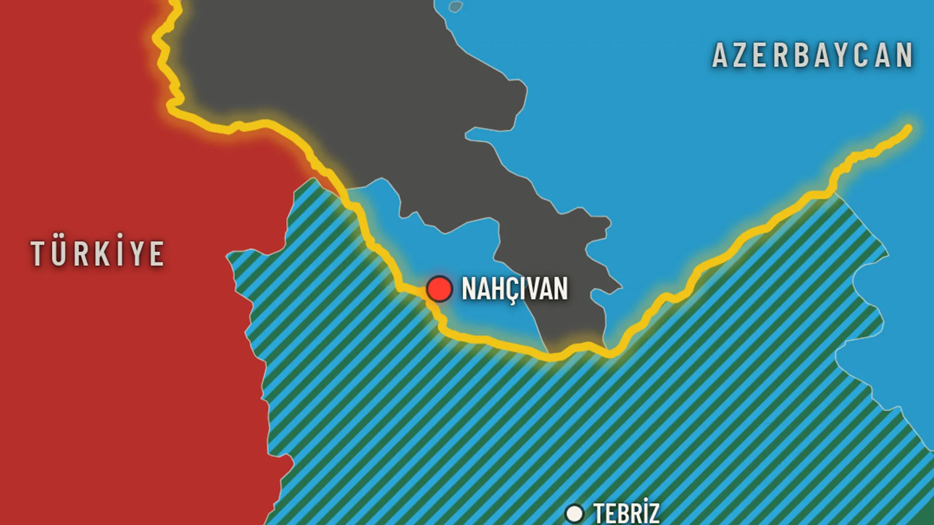 Aras Nehri, Nahçıvan, Türkiye, Azerbaycan ve İran'ı gösteren harita