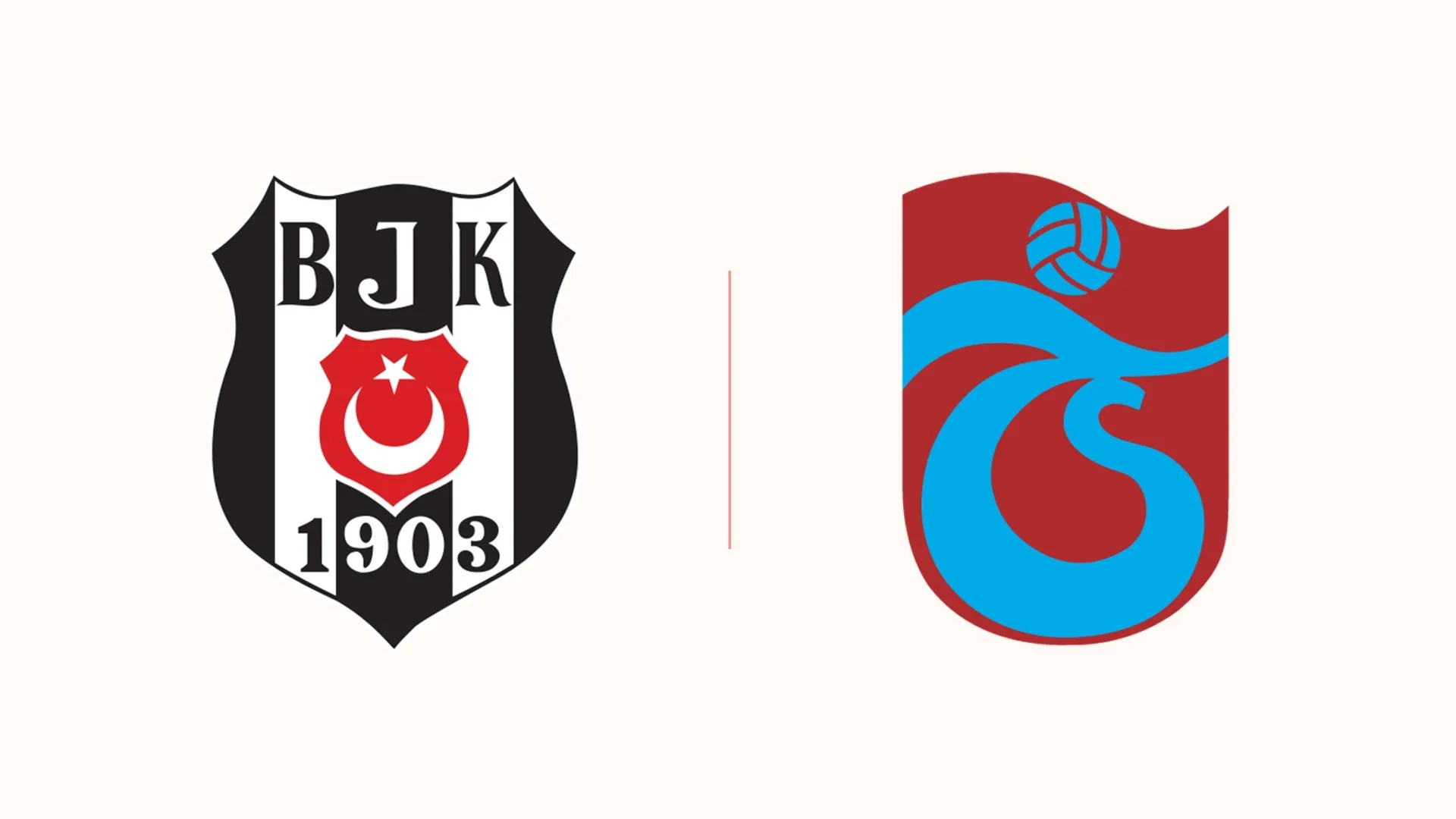 Krem zemin üzerinde yan yana Beşiktaş ve Trabzonspor armaları