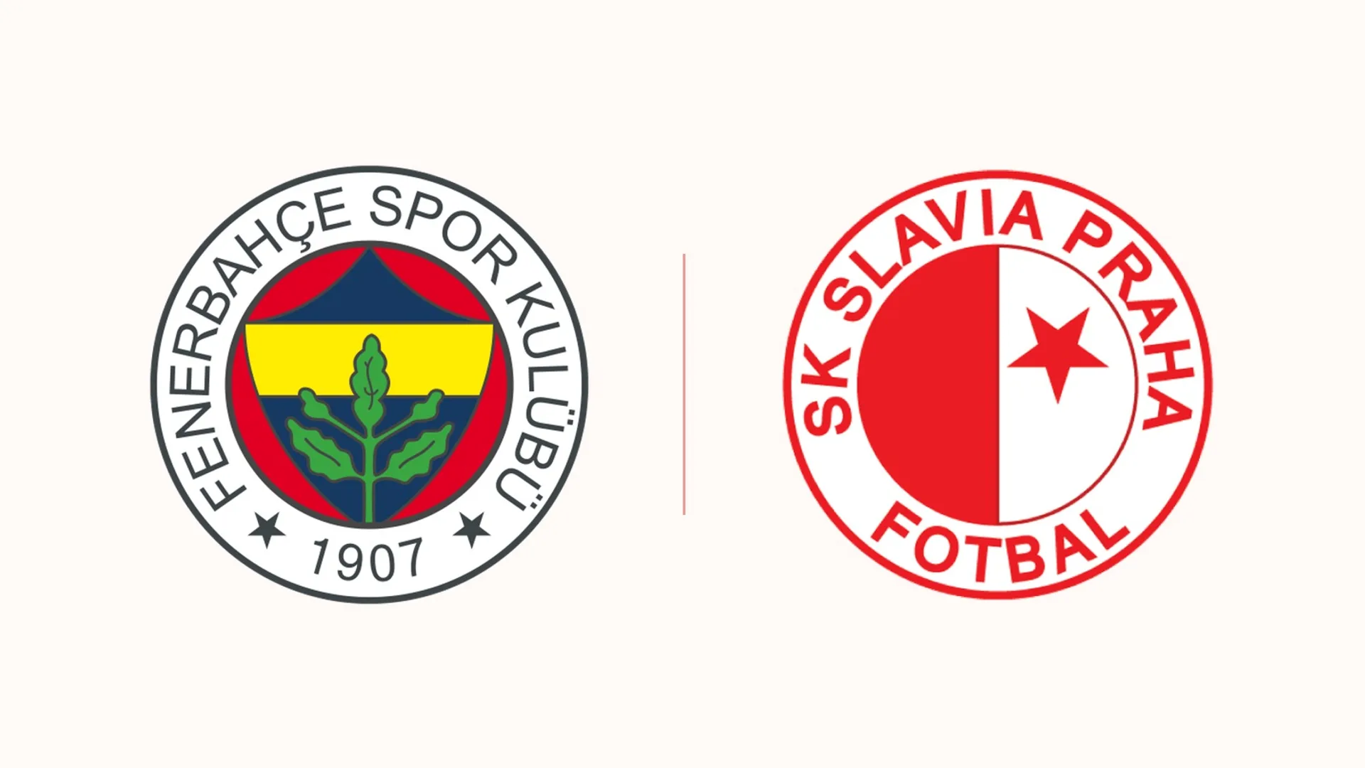 Açık renkli zemin üzerinde yan yana Fenerbahçe ve Slavia Prag kulüplerinin armaları