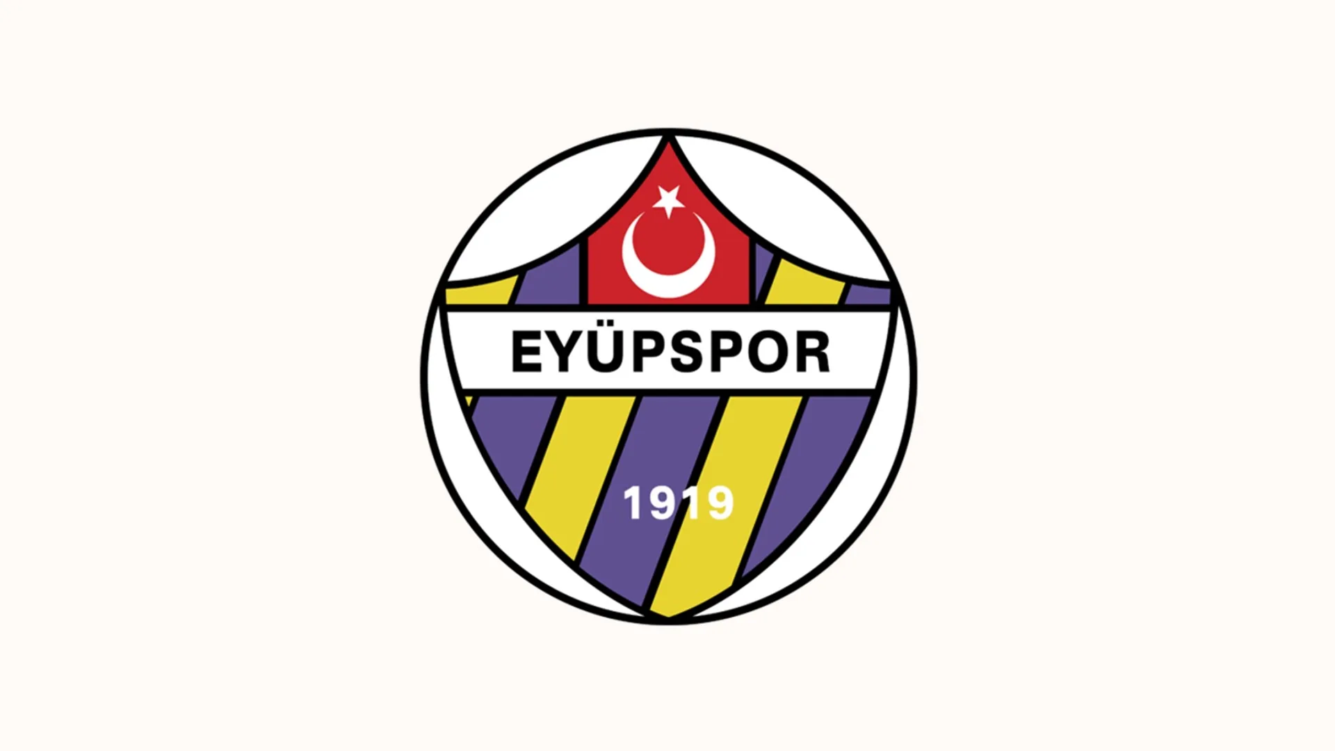 Ay yıldızlı, mor-sarı çizgili, 1919 yazılı yuvarlak Eyüpspor arması