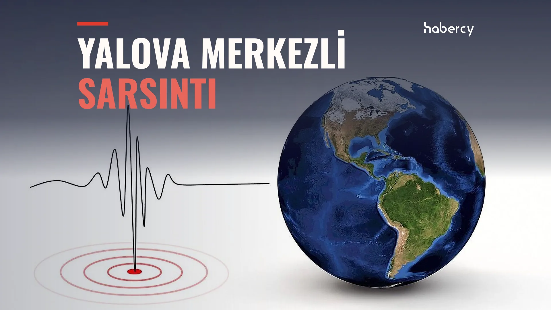 Sismograf dalgası, kırmızı halkalı merkez noktası ve Amerika kıtalarının göründüğü dünya küresi