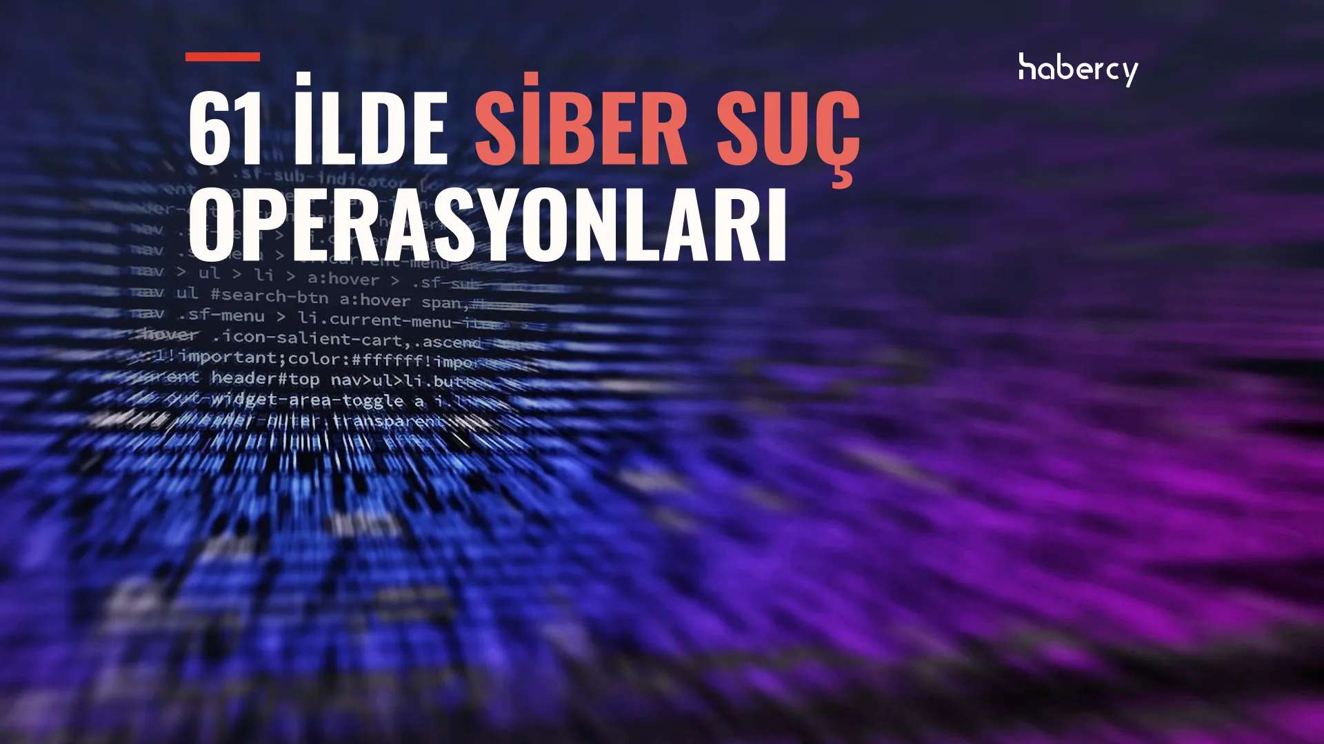 Mor ve mavi tonlarda bulanık bilgisayar kodu ekranı üzerinde büyük beyaz ve kırmızı yazı